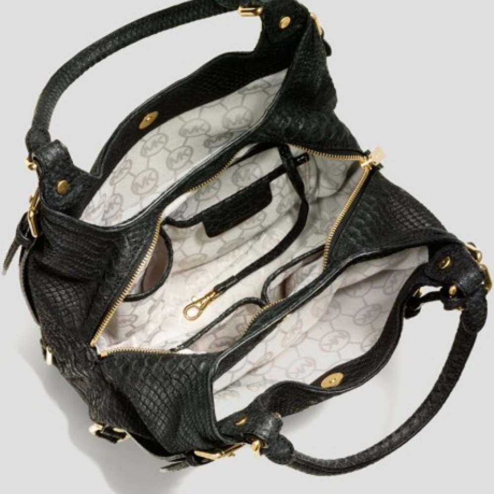 Michael Kors Bedford Large Python Embossed Black - image 4